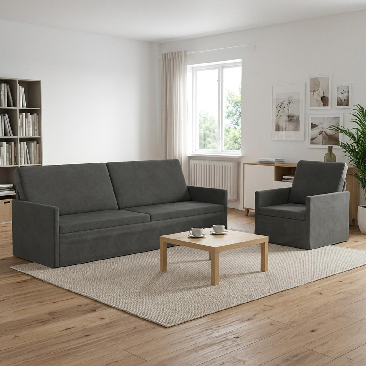 Sofa Set 2 pcs Corduroy Fabric 1-Seater + 3-Seater (210 cm) Dark grey