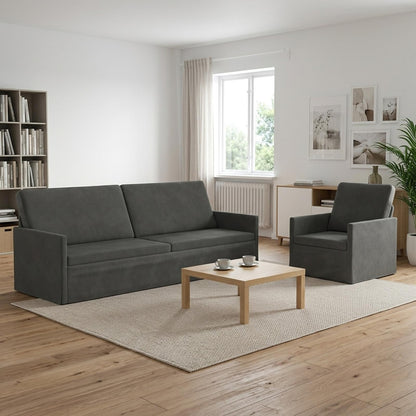 Sofa Set 2 pcs Corduroy Fabric 1-Seater + 3-Seater (210 cm) Dark grey