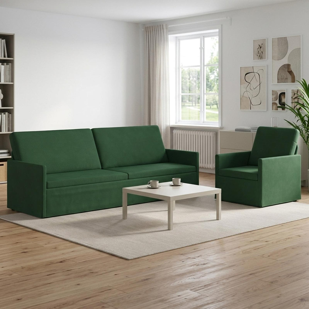 Sofa Set 2 pcs Corduroy Fabric 1-Seater + 3-Seater (210 cm) Jungle green