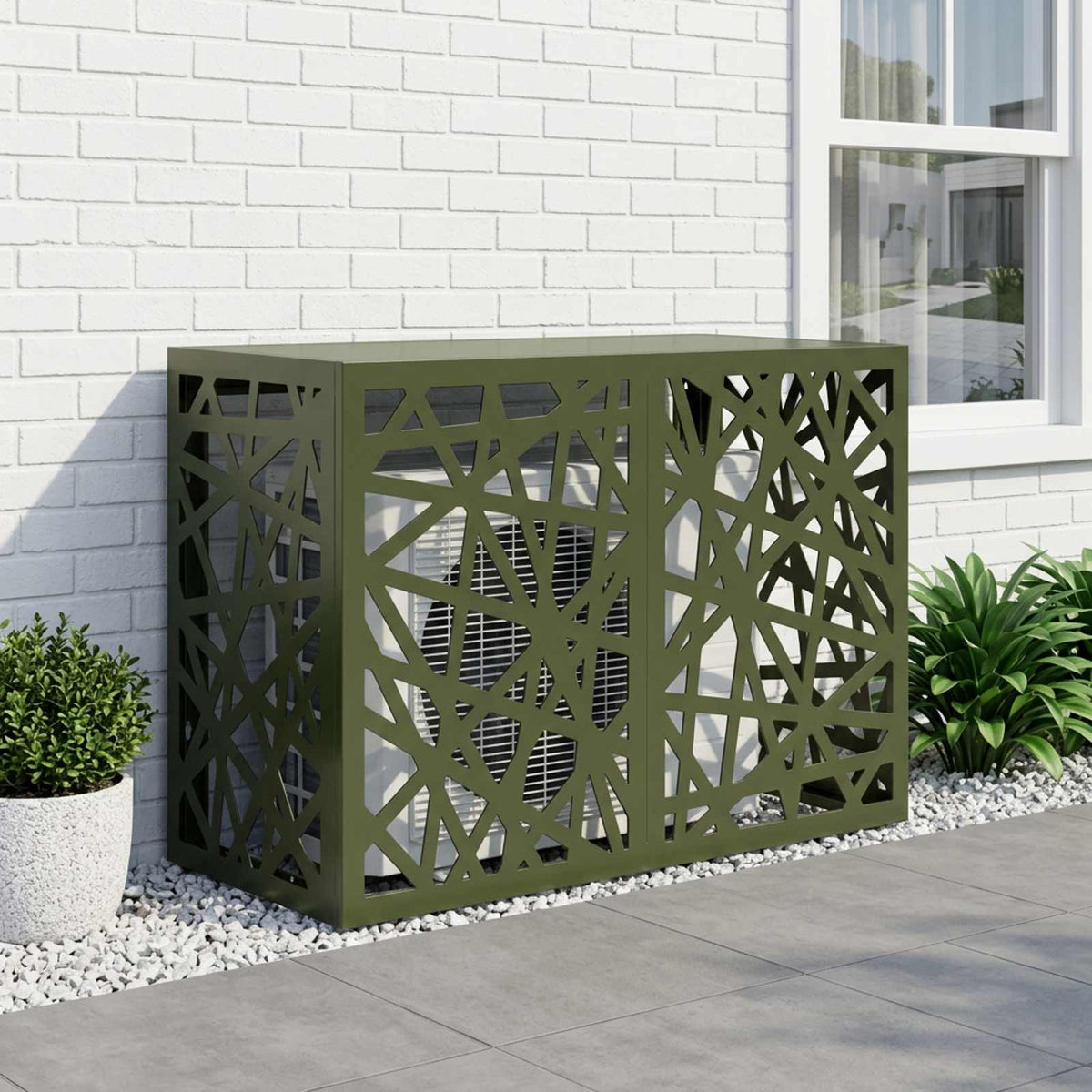 Air Conditioner Cover 90 x 40 x 60 cm Steel Geometric mesh Pattern Olive green