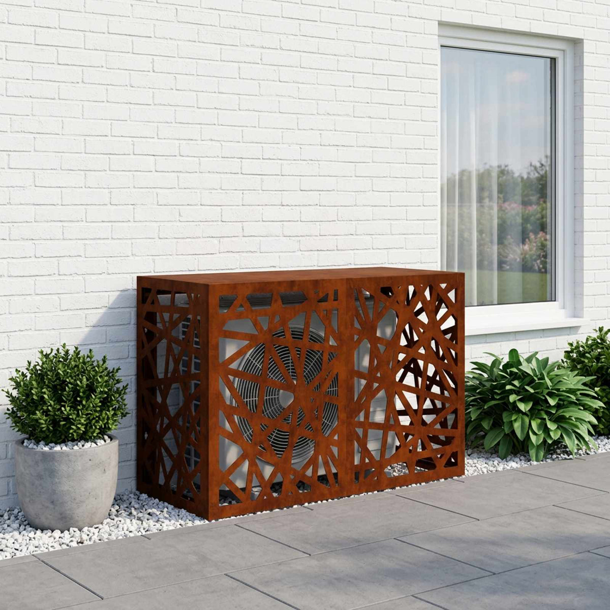 Air Conditioner Cover 90 x 40 x 60 cm Steel Geometric mesh Pattern Weathering steel