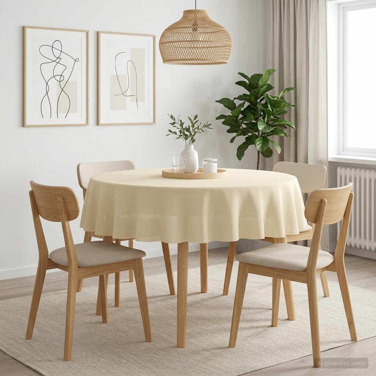 Table Cloth 5 pcs Round Cream White