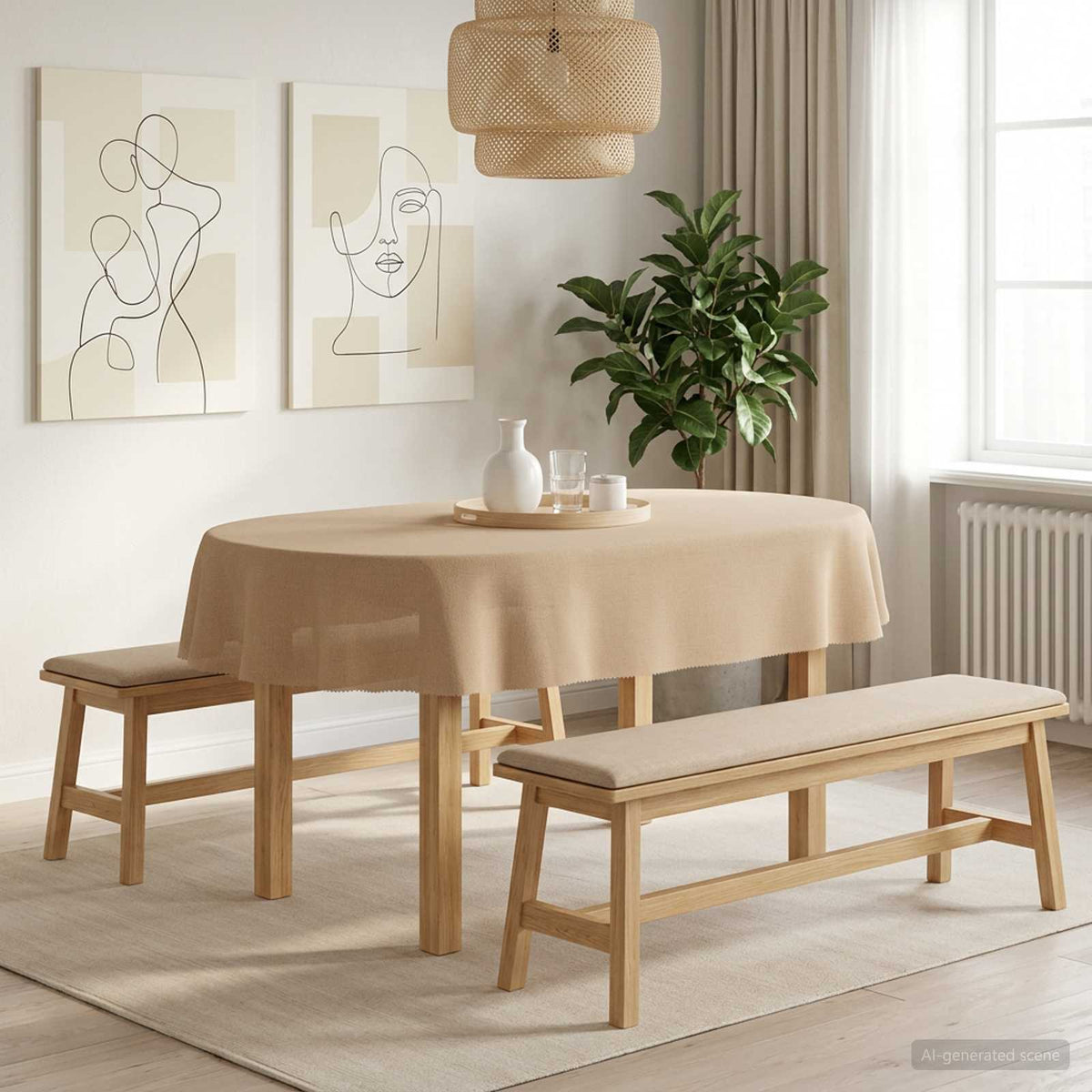 Table Cloth Oval Beige