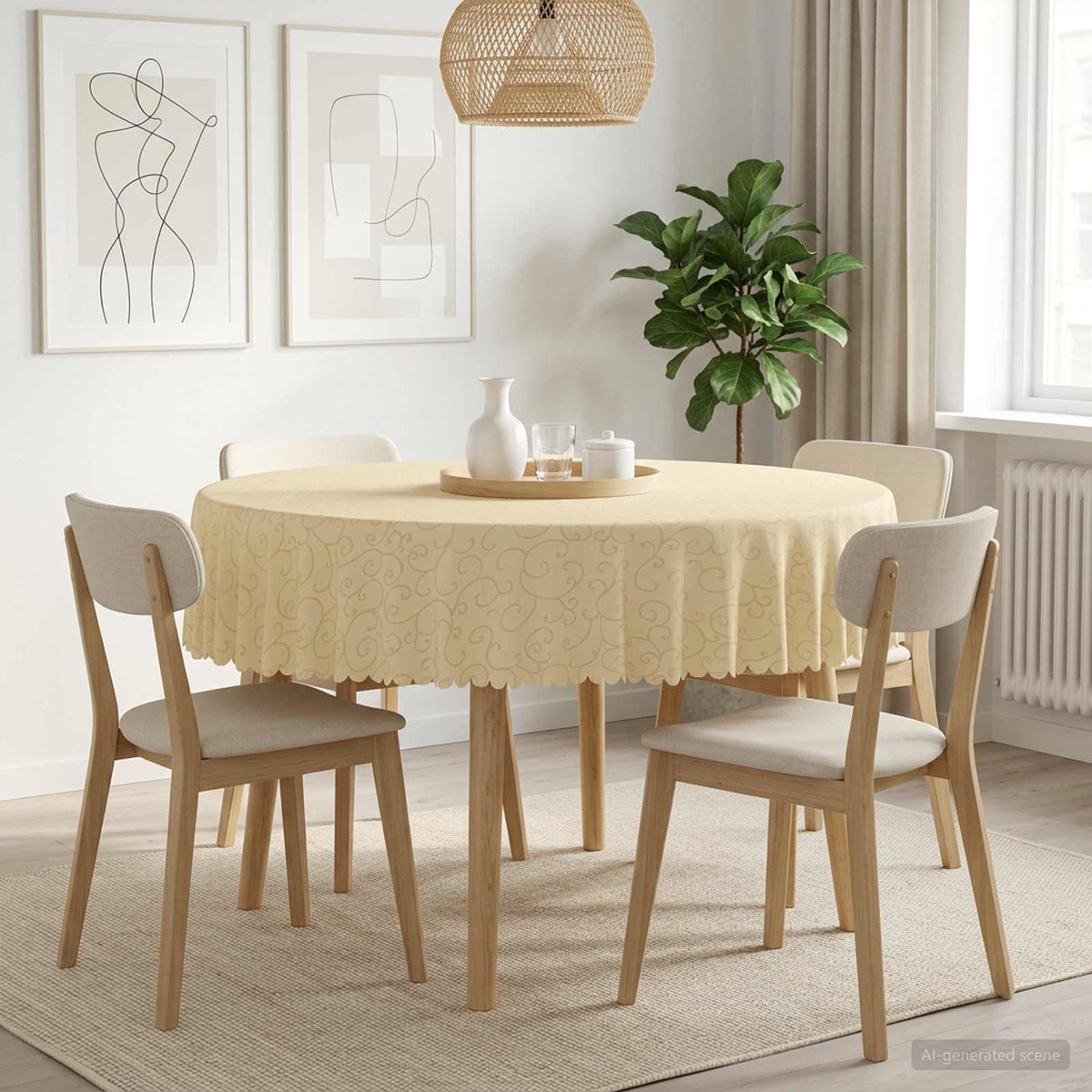 Table Cloth 5 pcs Round Cream White