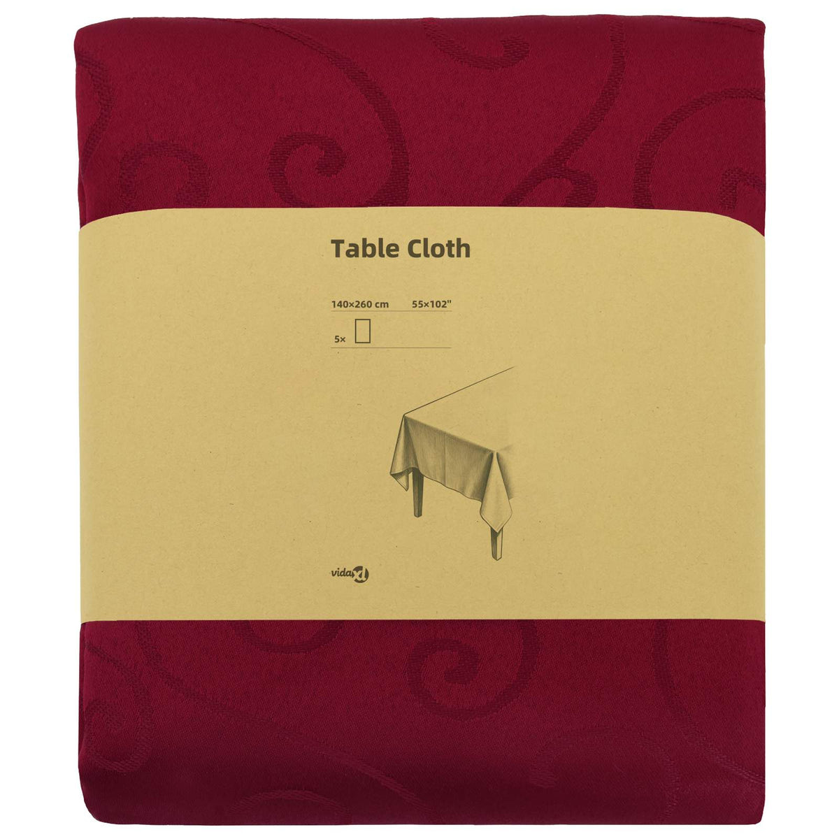 vidaXL Table Cloth 5 pcs Rectangular Wine Red 140 x 260 cm 3