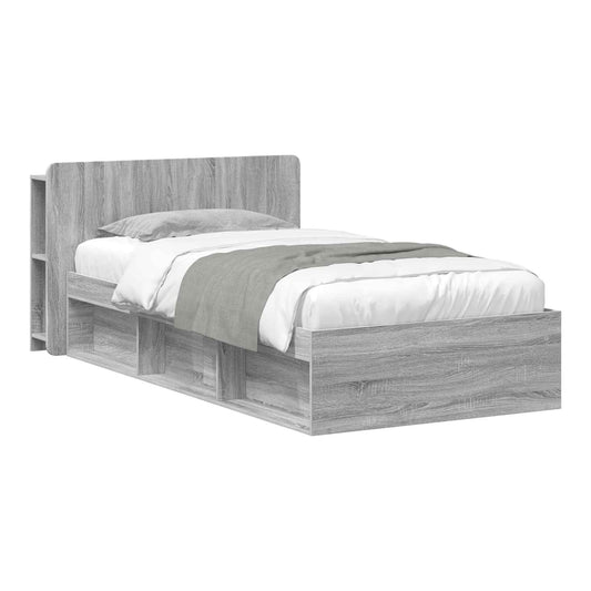 Bed Frame with Storage Engineered Wood Length 200 cm without Centre Shelf Grey Sonoma 80 cm