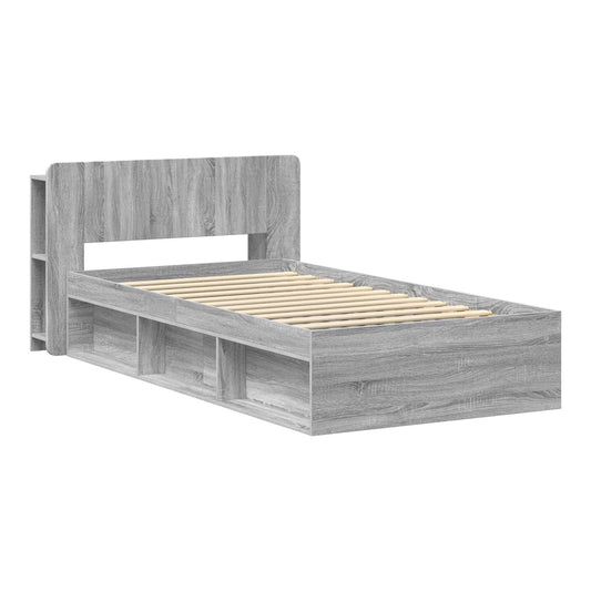 Bed Frame with Storage Engineered Wood Length 200 cm without Centre Shelf Grey Sonoma 80 cm