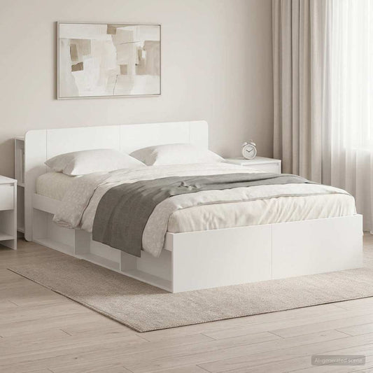 Bed Frame with Storage Engineered Wood Length 200 cm without Centre Shelf White 150 cm
