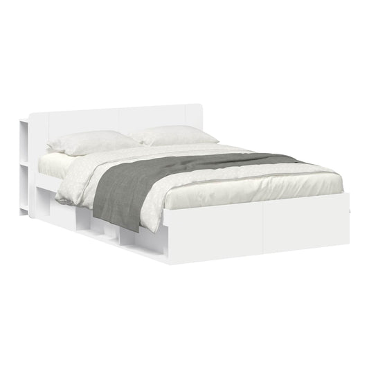 Bed Frame with Storage Engineered Wood Length 200 cm without Centre Shelf White 150 cm