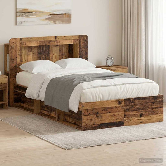 Bed Frame with Storage 120 x 190 cm Engineered Wood with Centre Shelf Old wood
