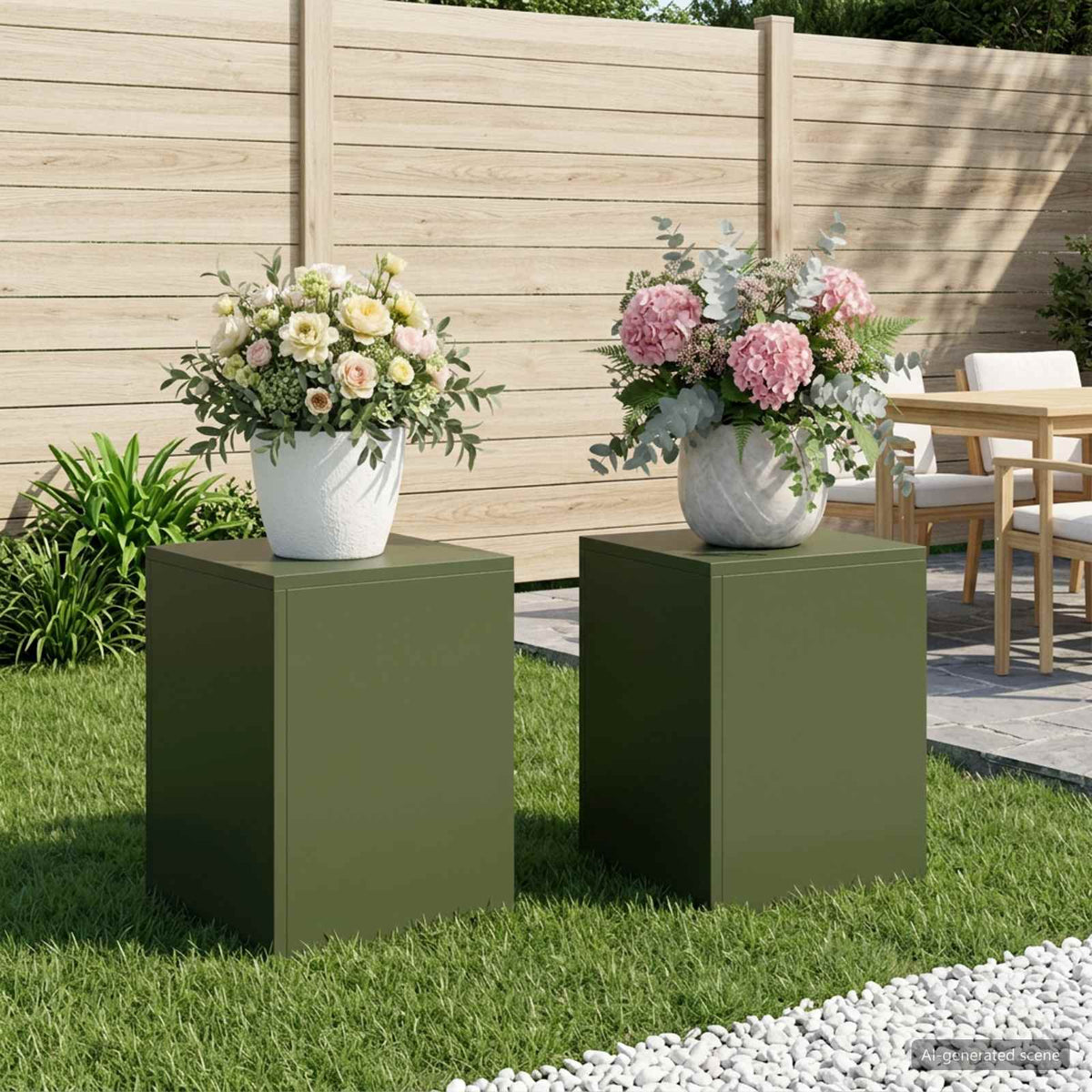 vidaXL Plant Stand 2 pcs Olive Green 30 x 30 x 40 cm Steel 1