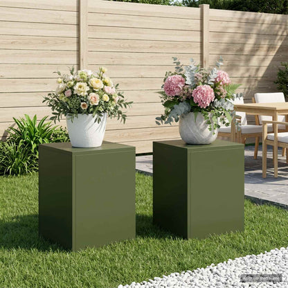vidaXL Plant Stand 2 pcs Olive Green 30 x 30 x 40 cm Steel 1