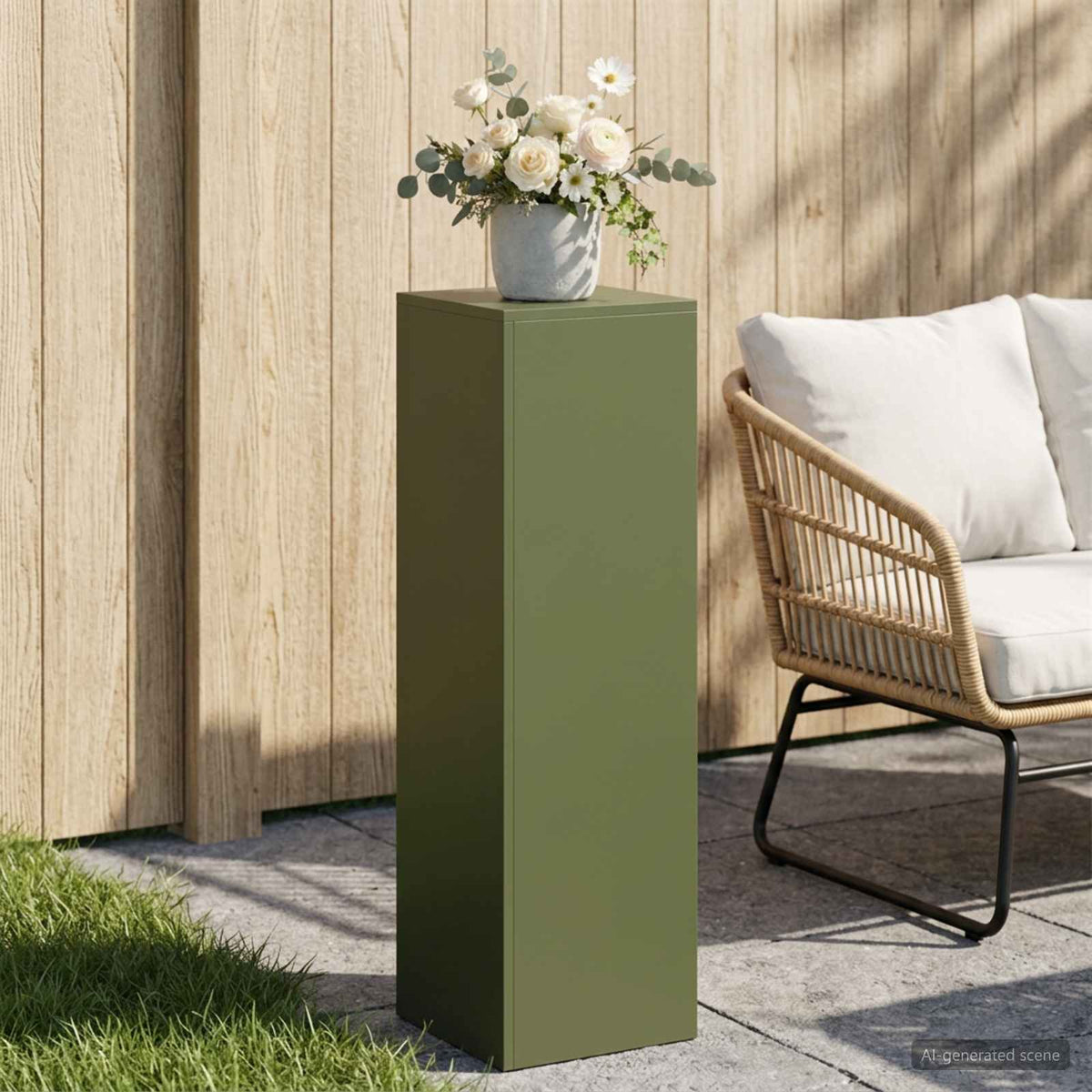 vidaXL Plant Stand Olive Green 30 x 30 x 100 cm Weathering Steel 1