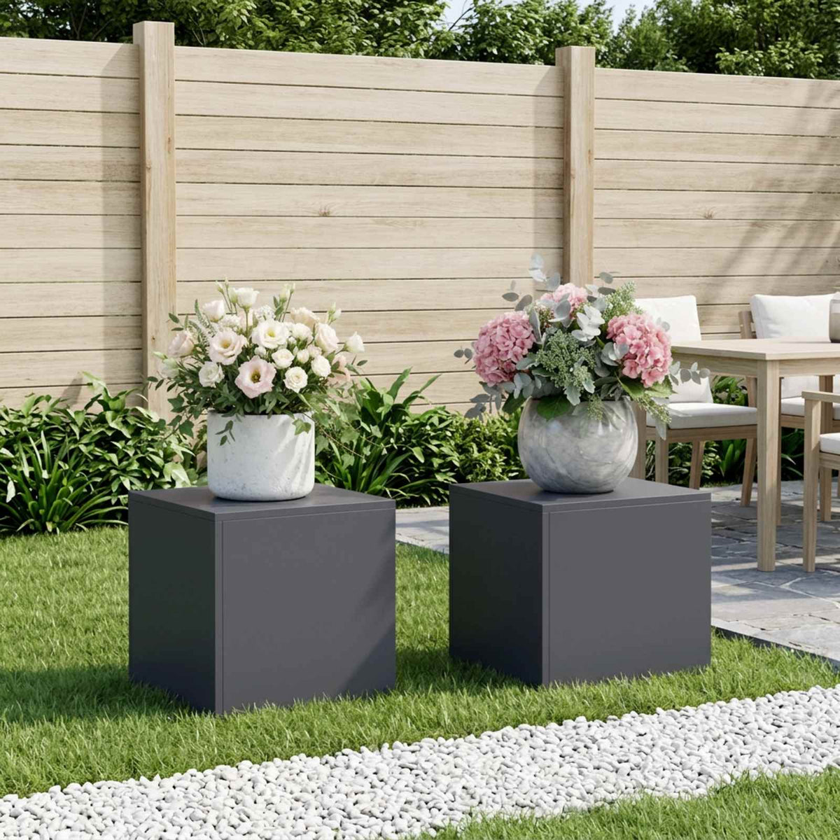 Plant Stand 2 pcs 24 x 24 x 35 cm Steel Anthracite 2x (40 x 40 x 40 cm)