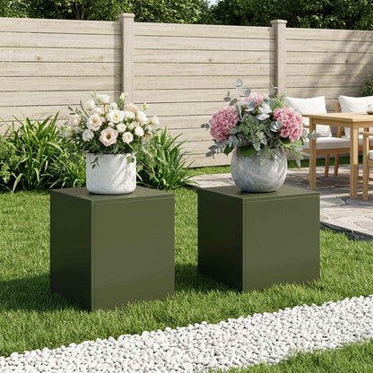 Plant Stand 2 pcs 30 x 30 x 40 cm Steel Olive green 2x (40 x 40 x 40 cm)