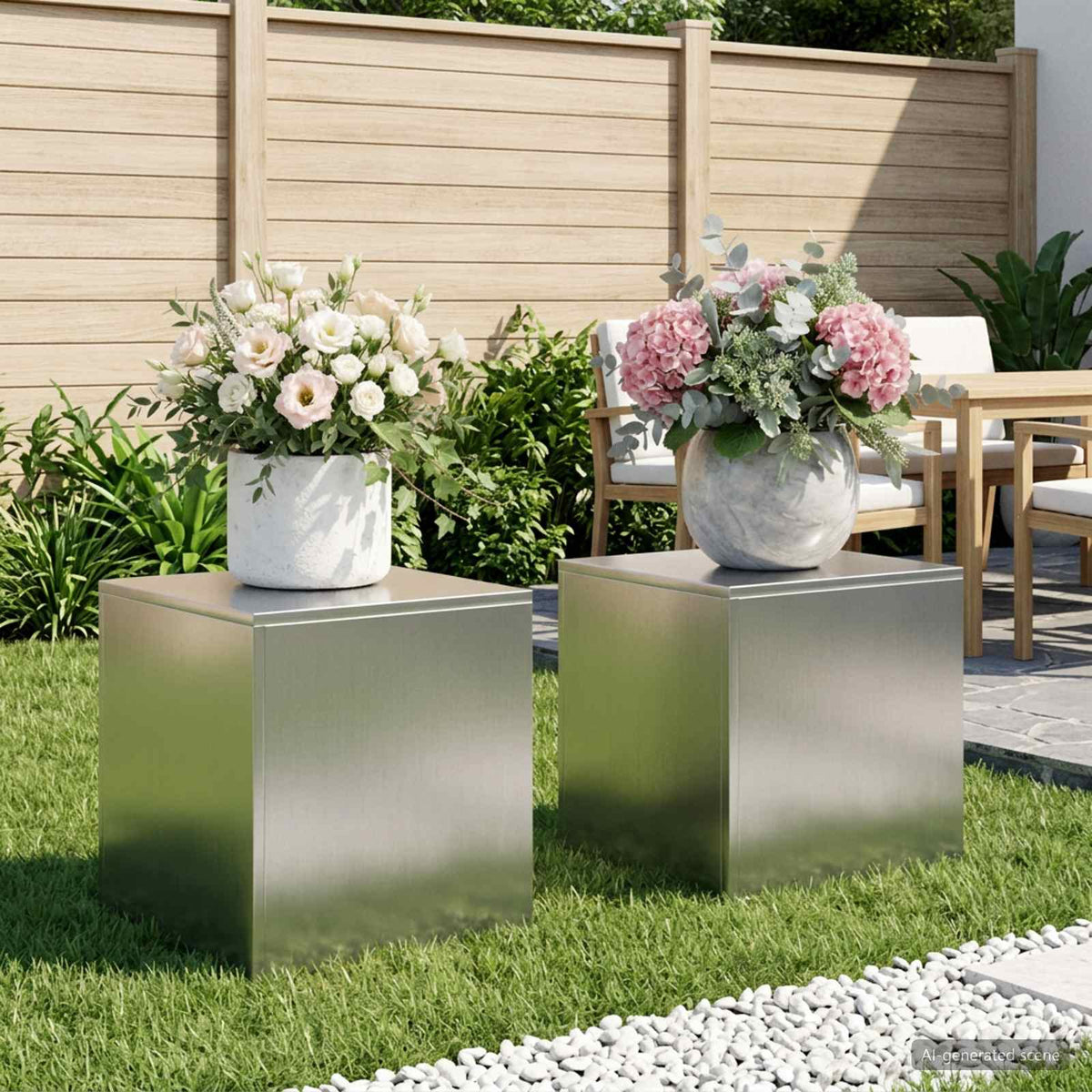 vidaXL Plant Stand 2 pcs Silver 40 x 40 x 40 cm Stainless Steel 1