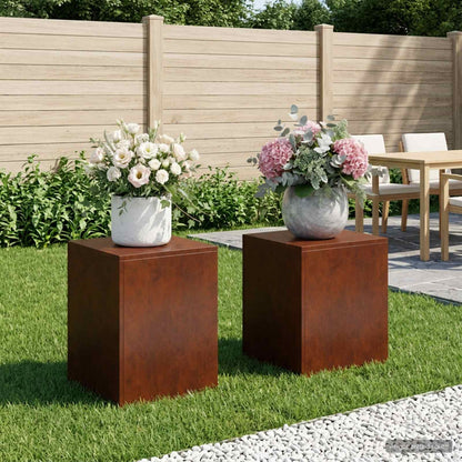 vidaXL Plant Stand 2 pcs Rusty 40 x 40 x 40 cm Weathering Steel 1