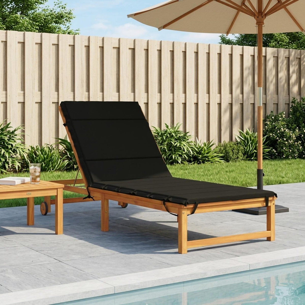 vidaXL Sunlounger Cushion GEMERT 100% Polyester Black 200 x 80 x 3 cm 1
