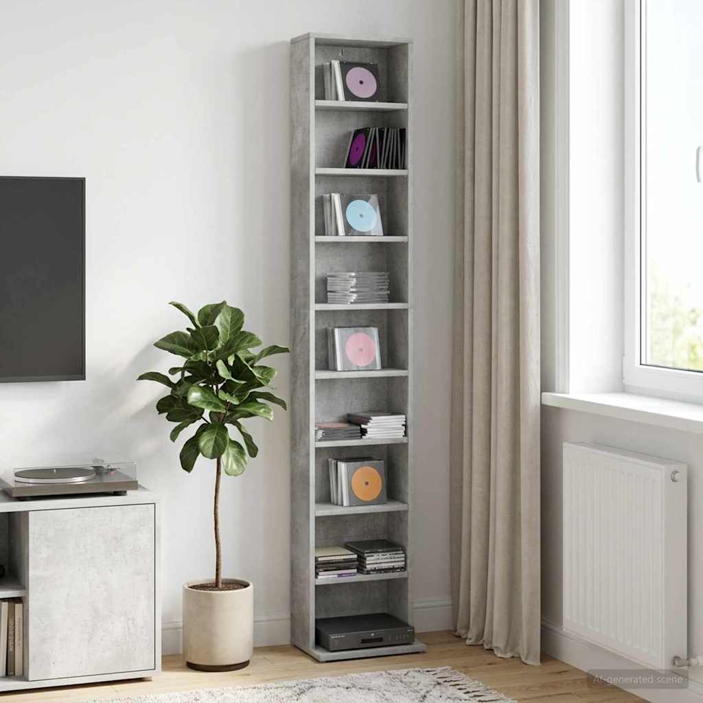 vidaXL CD Cabinet Concrete Grey 33 x 23.5 x 175 cm Engineered Wood 1