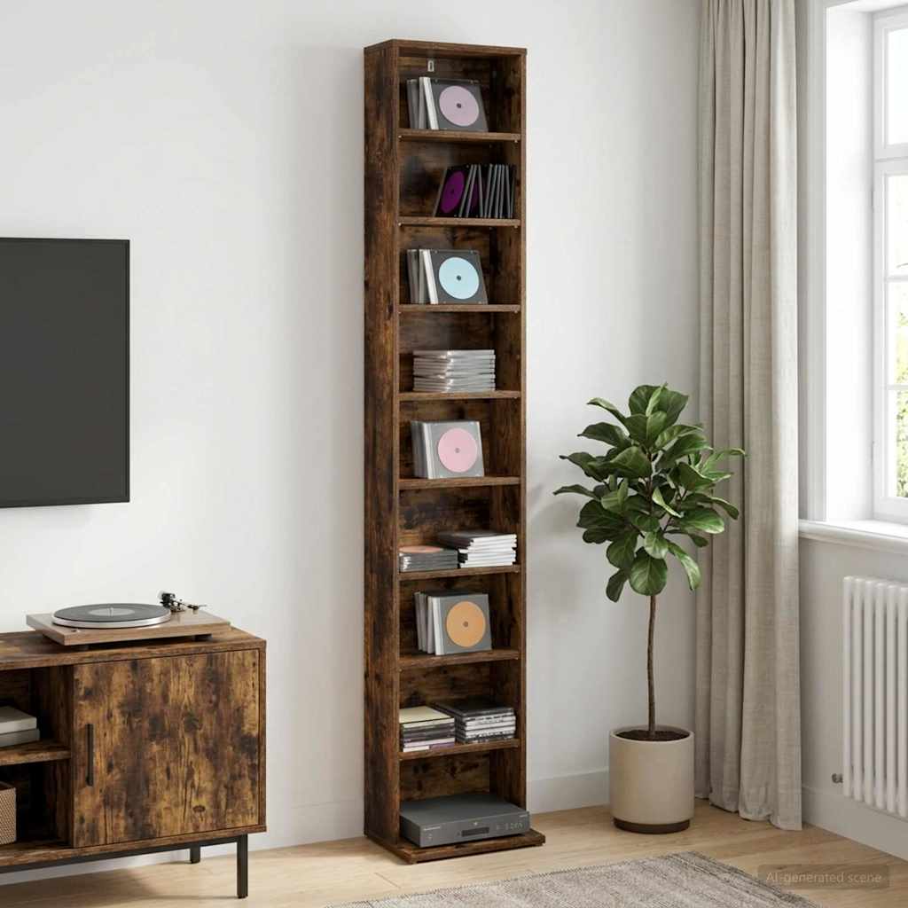 vidaXL CD Cabinet Smoked Oak 33 x 23.5 x 175 cm Engineered Wood 1