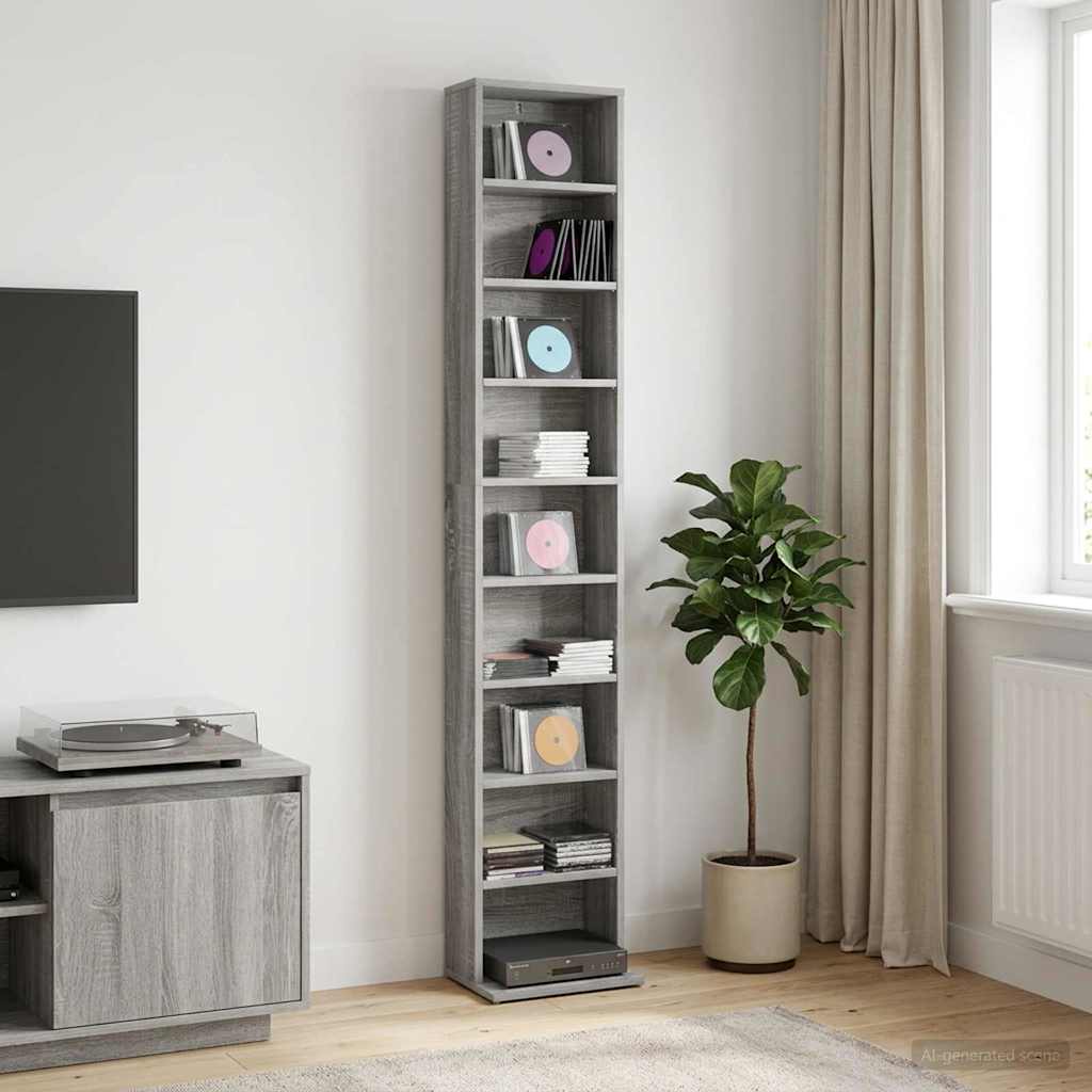 vidaXL CD Cabinet Grey Sonoma 33 x 23.5 x 175 cm Engineered Wood 1