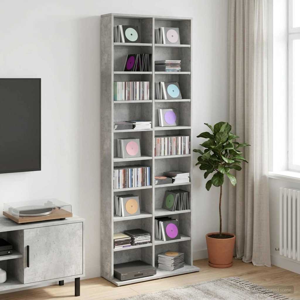 vidaXL CD Cabinet Concrete Grey 65 x 23.5 x 175 cm Engineered Wood 1