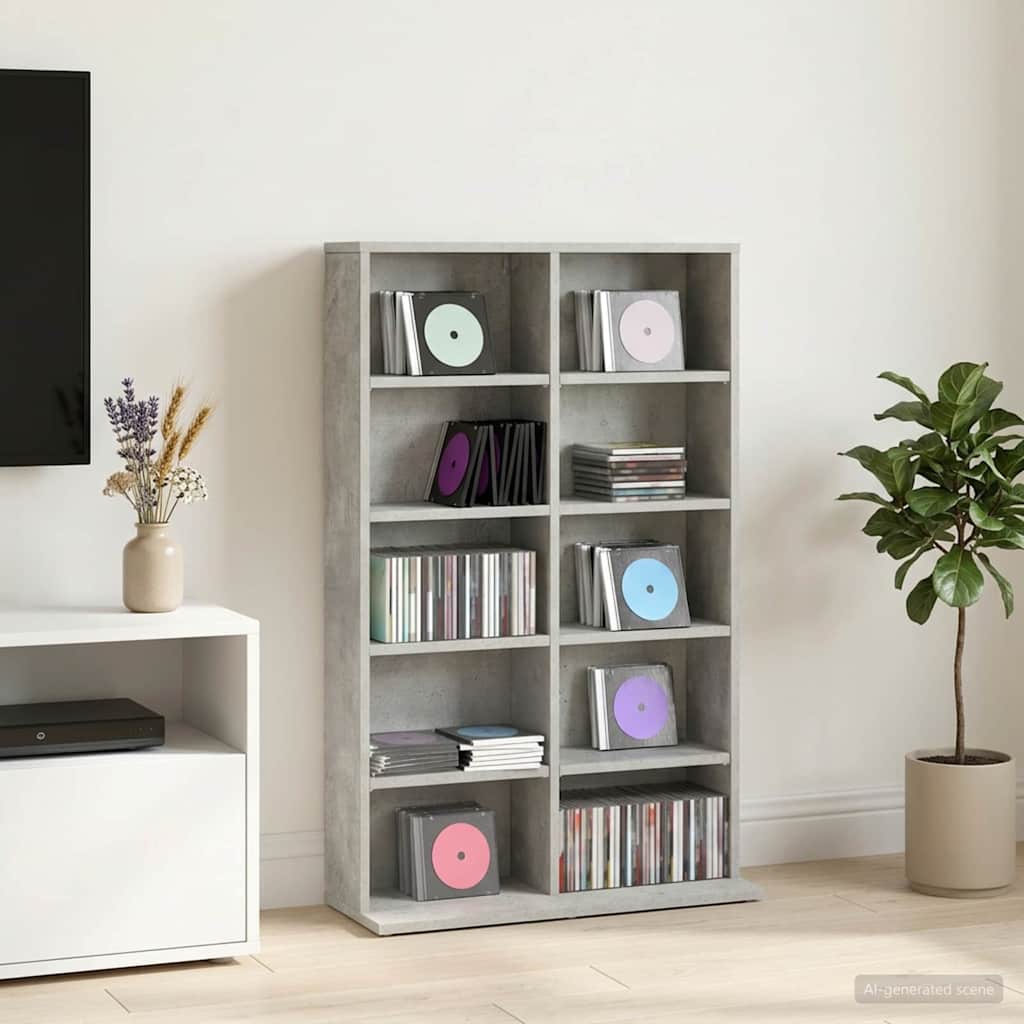 vidaXL CD Cabinet Concrete Grey 65 x 23.5 x 97.5 cm Engineered Wood 1