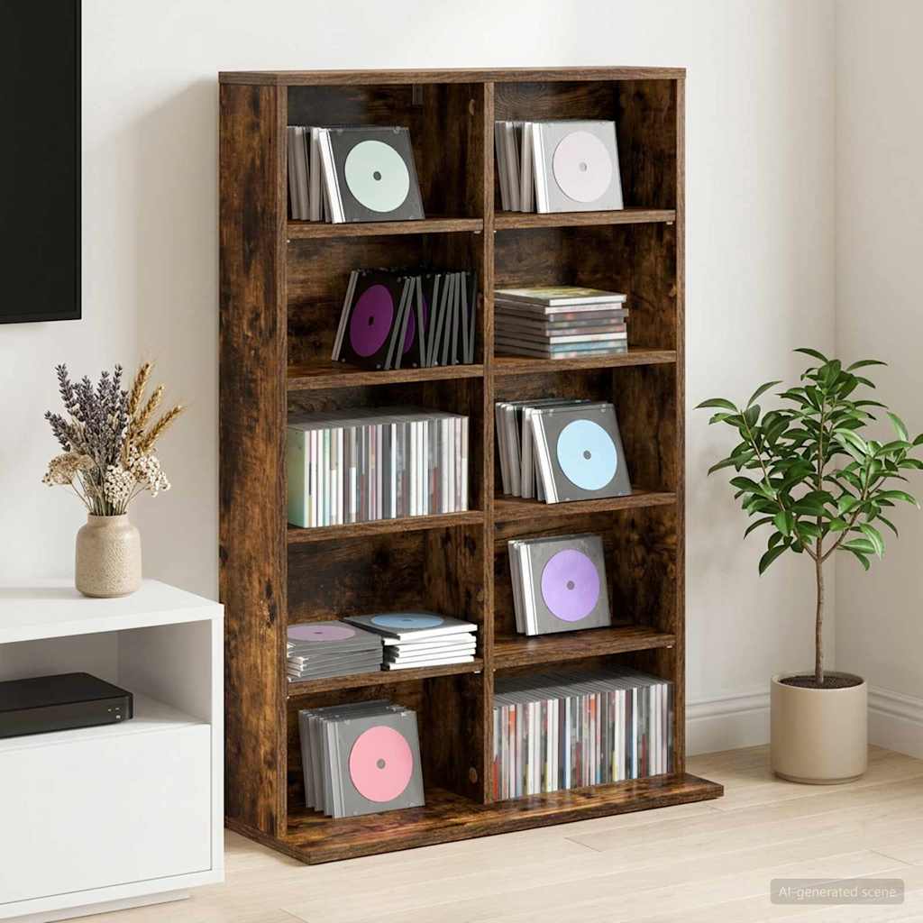 vidaXL CD Cabinet Smoked Oak 65 x 23.5 x 97.5 cm Engineered Wood 1