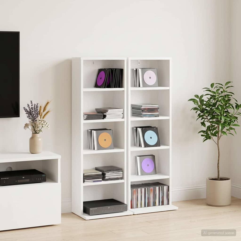 vidaXL CD Cabinet 2 pcs White 33 x 23.5 x 97.5 cm Engineered Wood 1