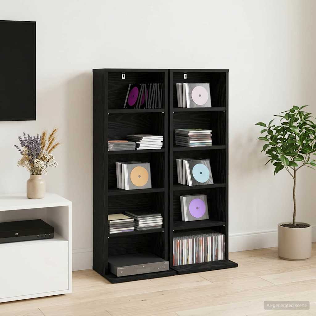 vidaXL CD Cabinet 2 pcs Black Oak 33 x 23.5 x 97.5 cm Engineered Wood 1