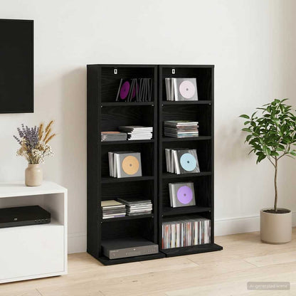 vidaXL CD Cabinet 2 pcs Black Oak 33 x 23.5 x 97.5 cm Engineered Wood 1