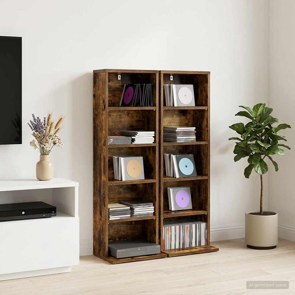 vidaXL CD Cabinet 2 pcs Smoked Oak 33 x 23.5 x 97.5 cm Engineered Wood 1