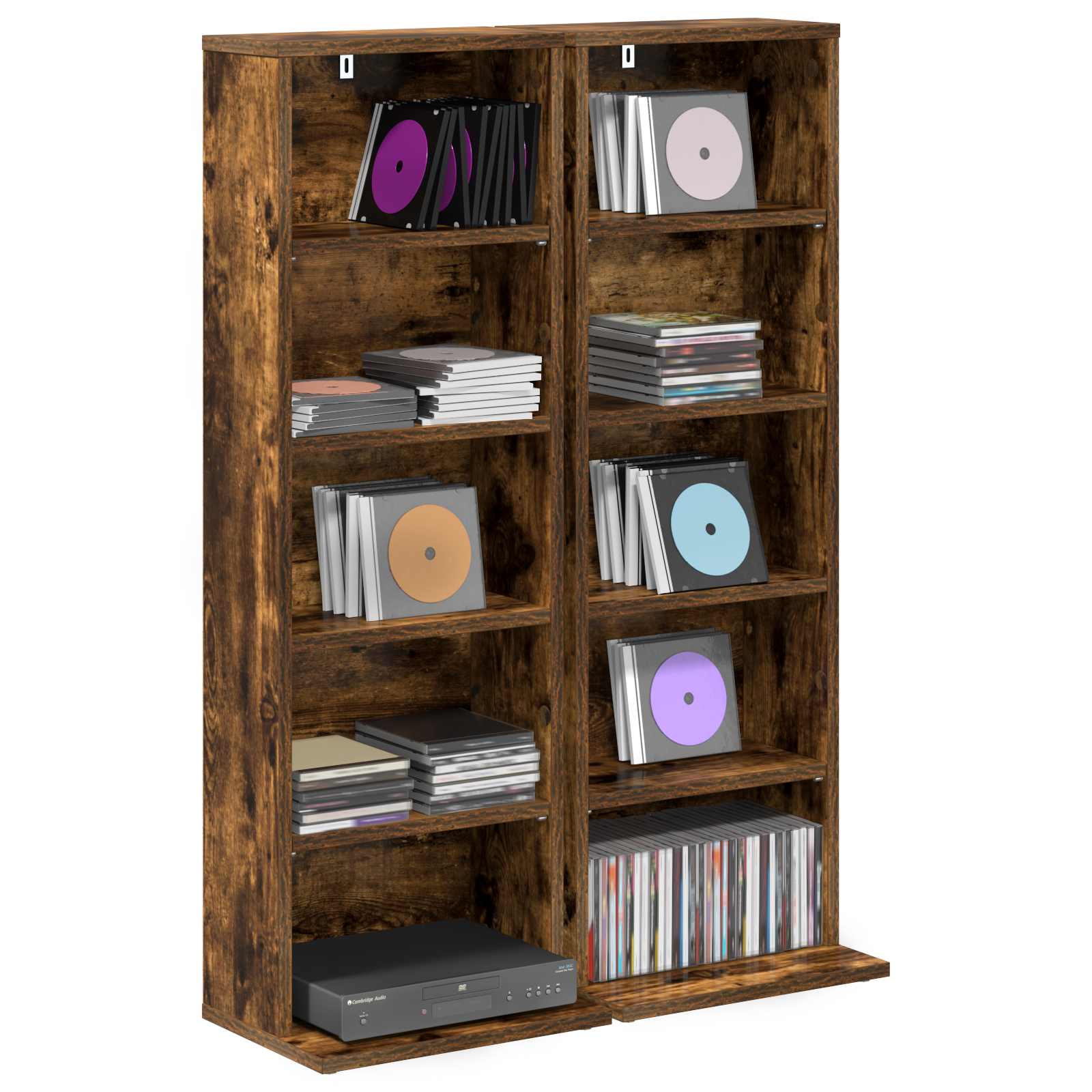 vidaXL CD Cabinet 2 pcs Smoked Oak 33 x 23.5 x 97.5 cm Engineered Wood 3