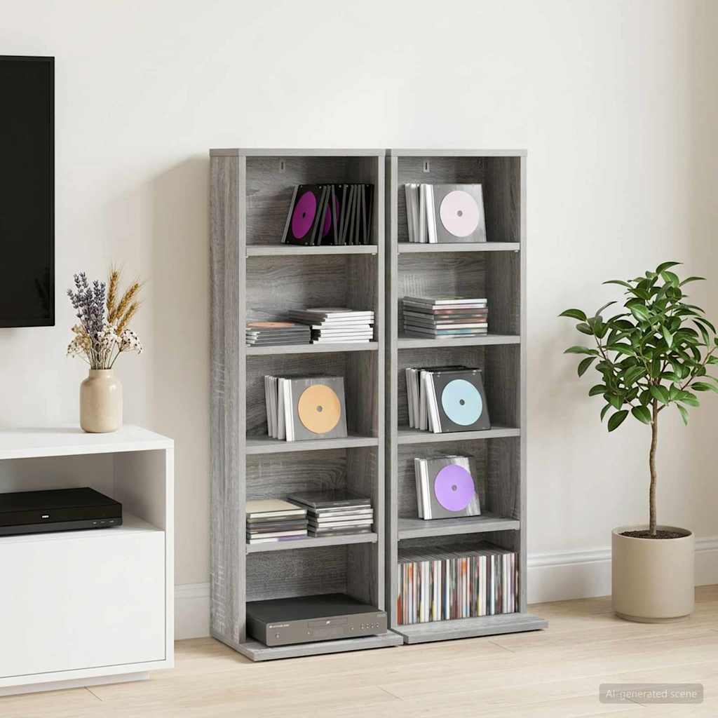 vidaXL CD Cabinet 2 pcs Grey Sonoma 33 x 23.5 x 97.5 cm 1
