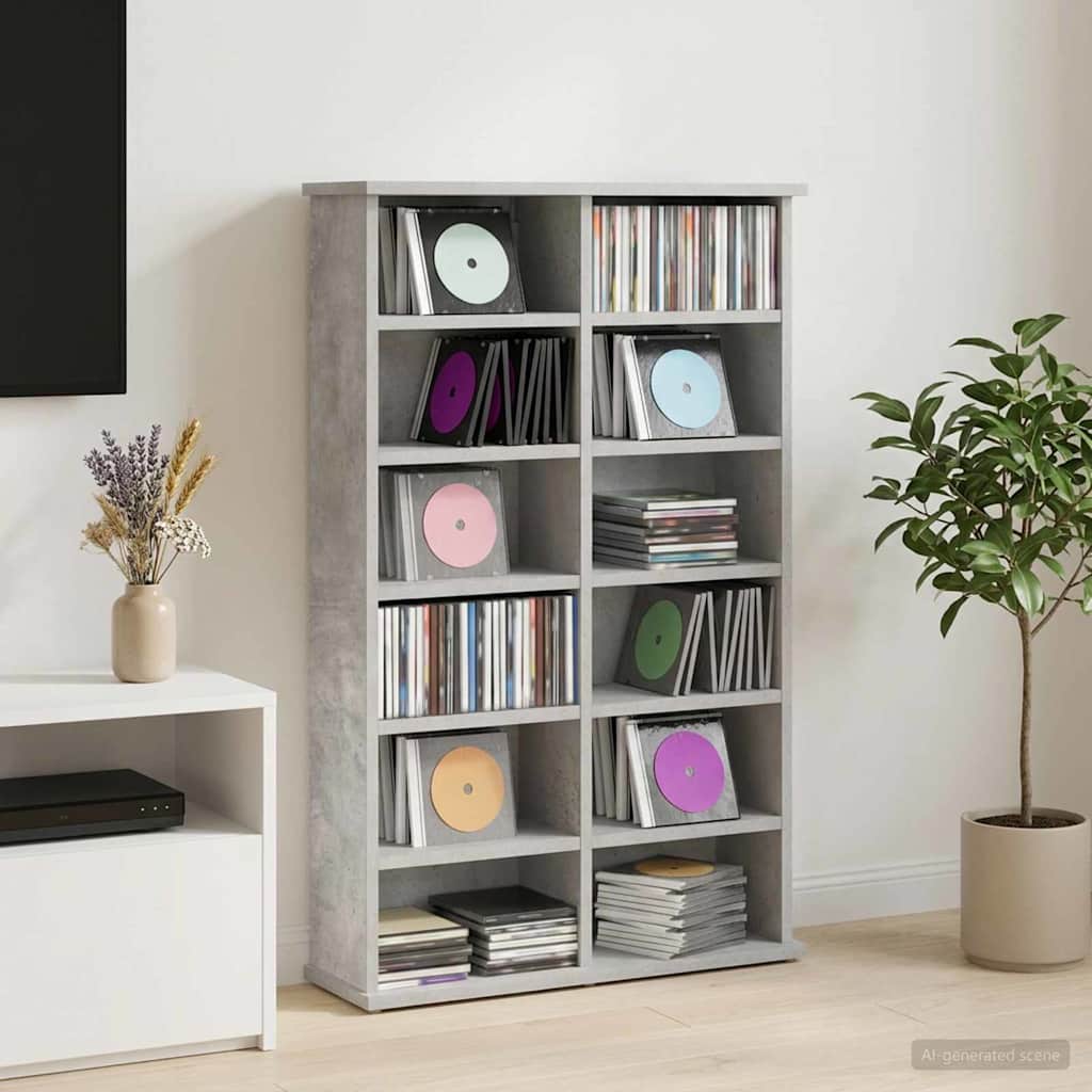 vidaXL CD Cabinet Concrete Grey 60 x 17 x 92 cm Engineered Wood 1