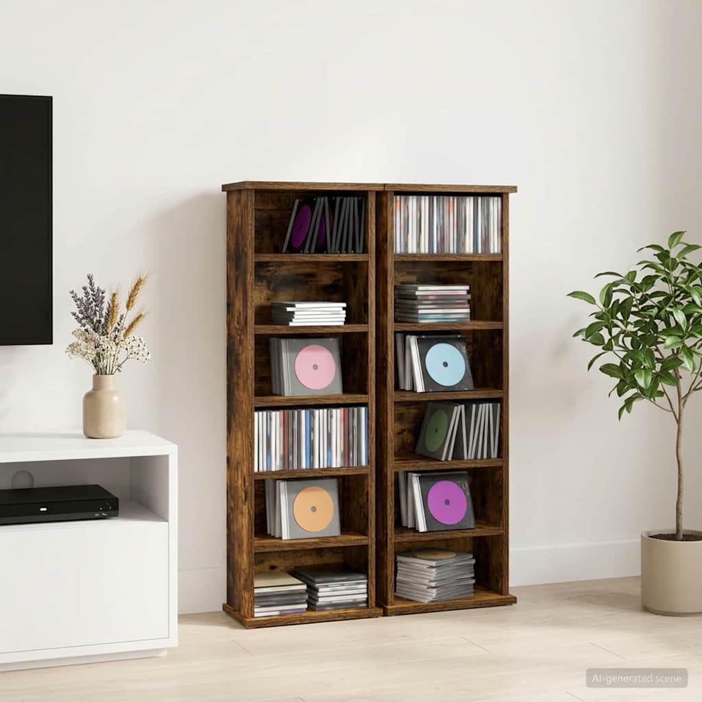 vidaXL CD Cabinet 2 pcs Smoked Oak 32 x 17 x 92 cm Engineered Wood 1