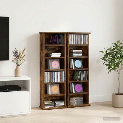 vidaXL CD Cabinet 2 pcs Smoked Oak 32 x 17 x 92 cm Engineered Wood 1