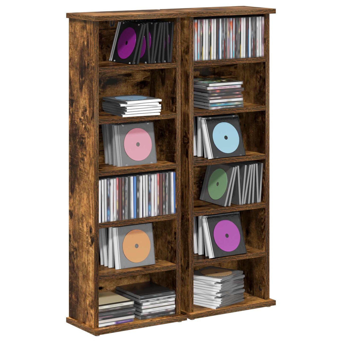 vidaXL CD Cabinet 2 pcs Smoked Oak 32 x 17 x 92 cm Engineered Wood 3