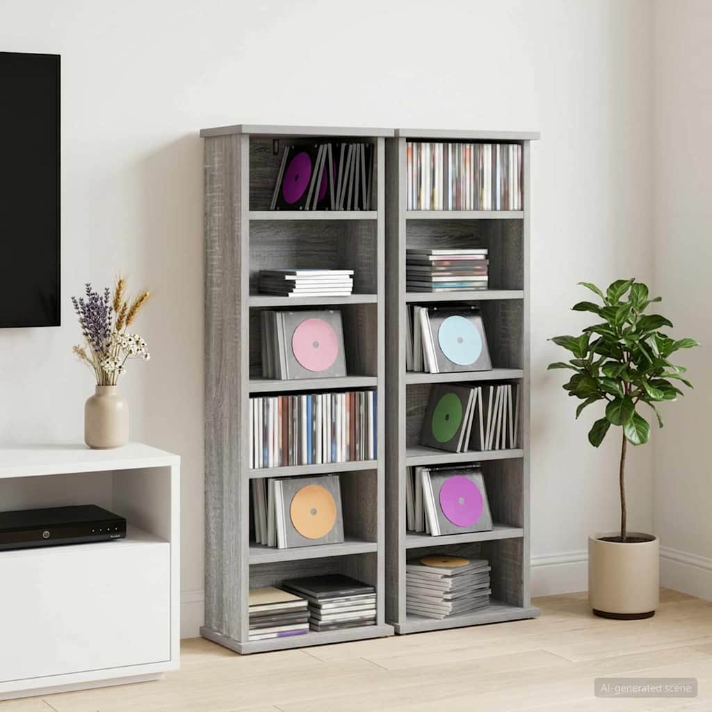 vidaXL CD Cabinet 2 pcs Grey Sonoma 32 x 17 x 92 cm Engineered Wood 1