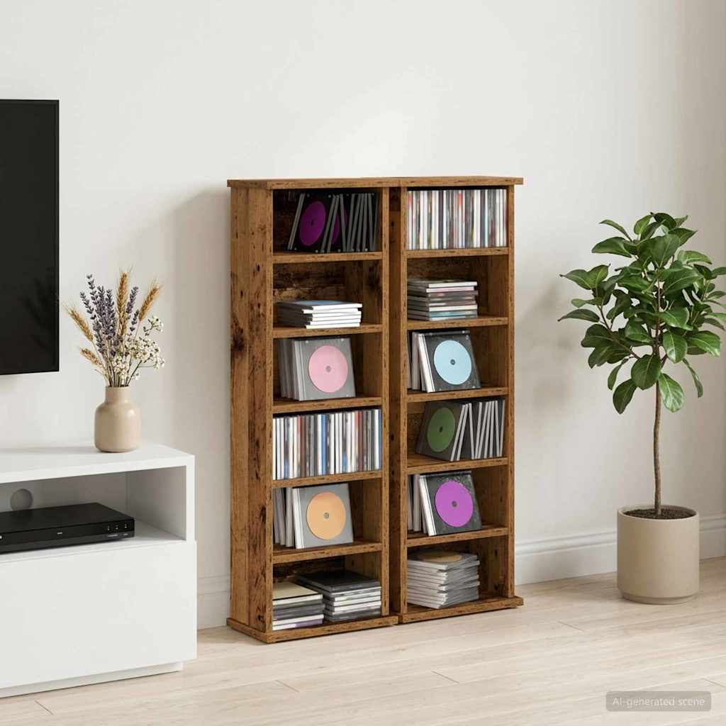 vidaXL CD Cabinet 2 pcs Oak Wood 32 x 17 x 92 cm Engineered Wood 1