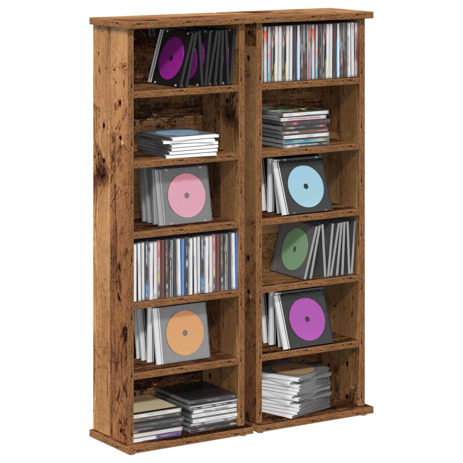 vidaXL CD Cabinet 2 pcs Oak Wood 32 x 17 x 92 cm Engineered Wood 3