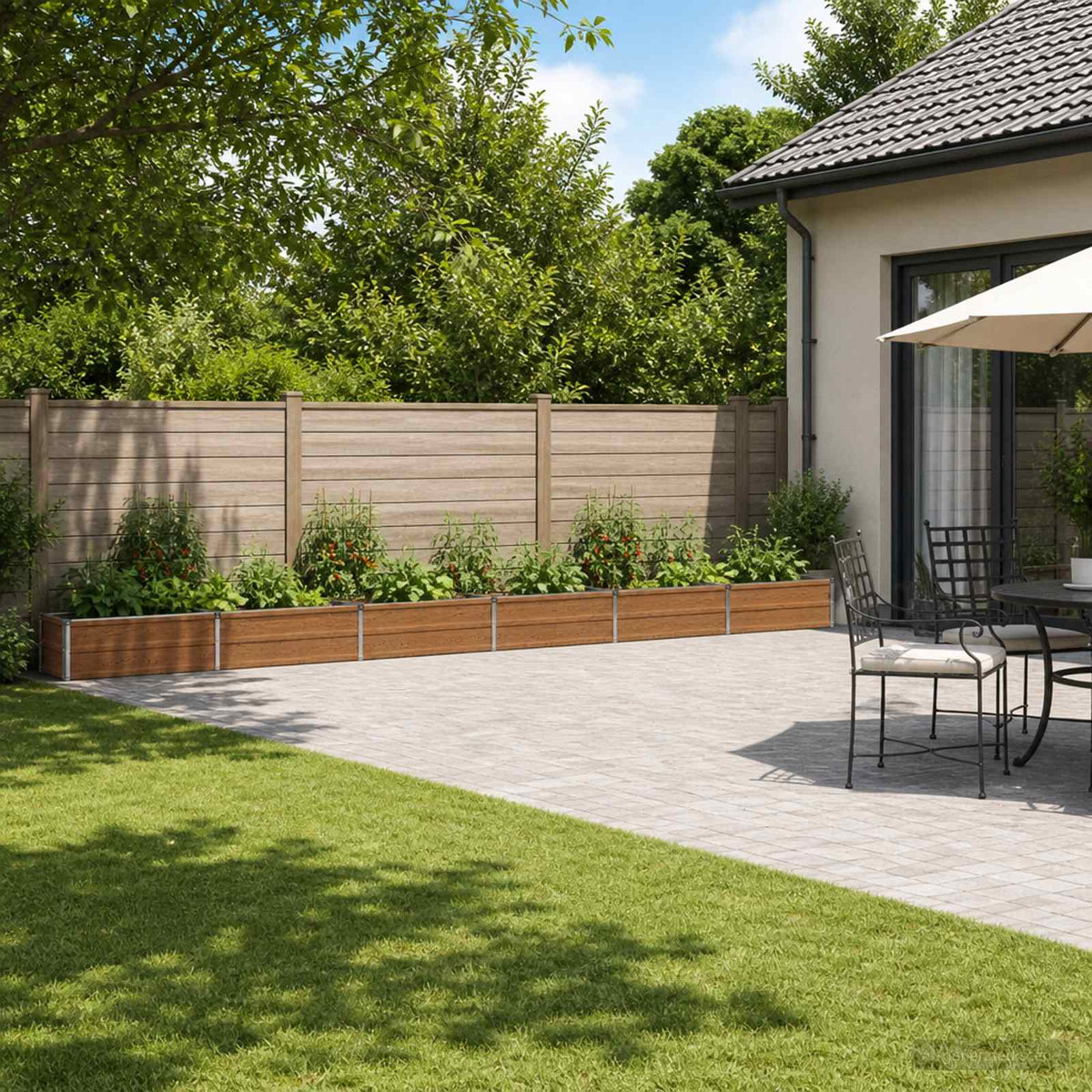 Raised Garden Bed 600 x 40 x 24 cm Galvanised Steel Depth 40 cm Height 24 cm Width 600 cm Wood Brown