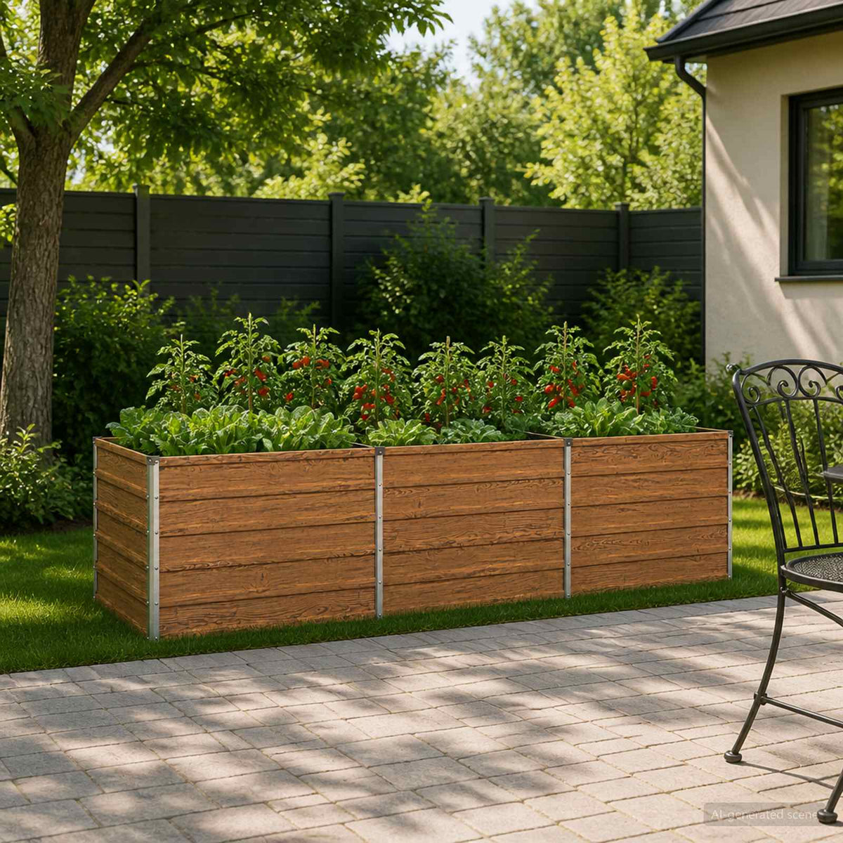 Raised Garden Bed 242 x 80 x 55 cm Galvanised Steel Depth 80 cm Height 55 cm Width 242 cm Wood Brown