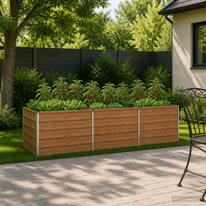 Raised Garden Bed 242 x 80 x 55 cm Galvanised Steel Depth 80 cm Height 55 cm Width 242 cm Wood Brown