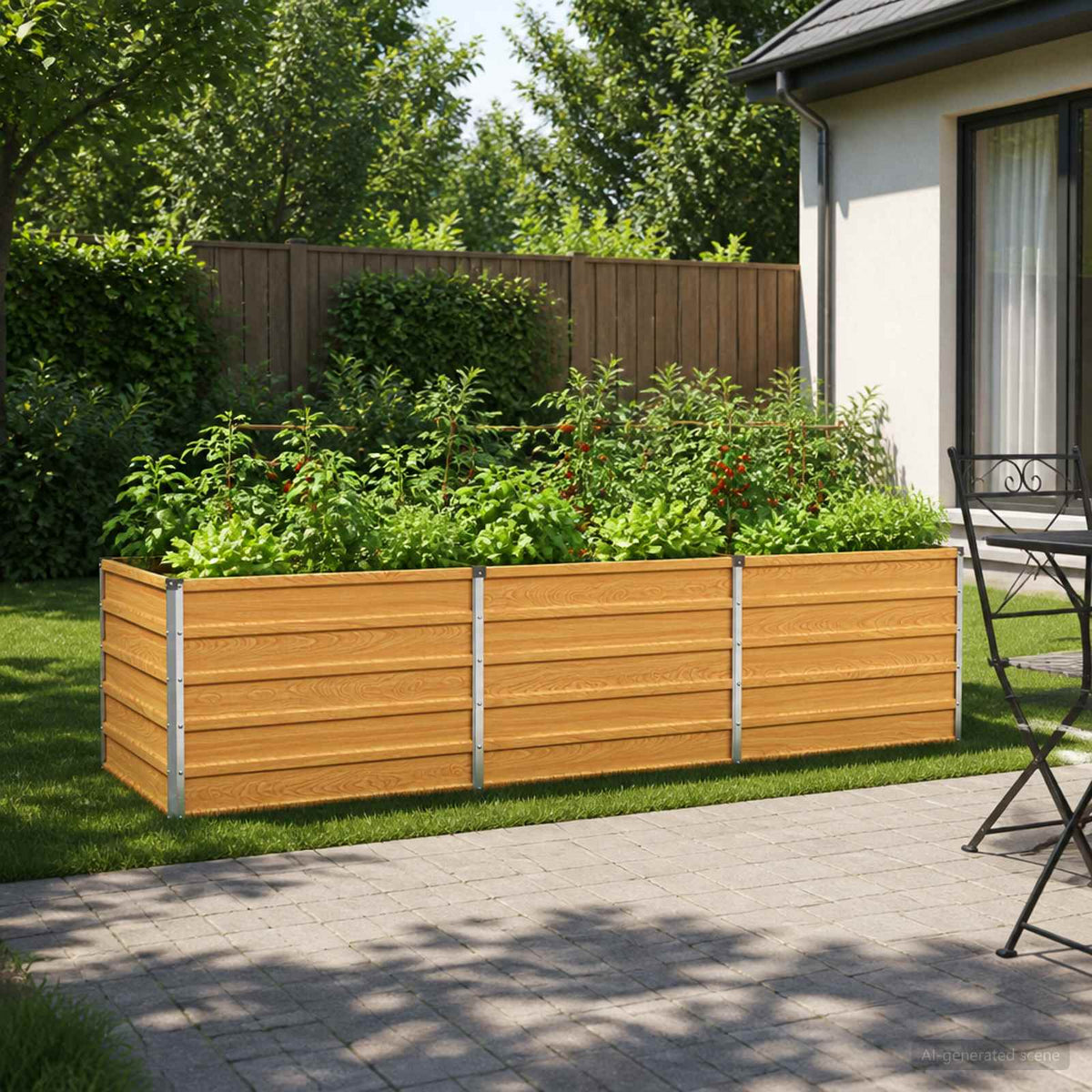 Raised Garden Bed 242 x 80 x 55 cm Galvanised Steel Depth 80 cm Height 55 cm Width 242 cm Wood Natural