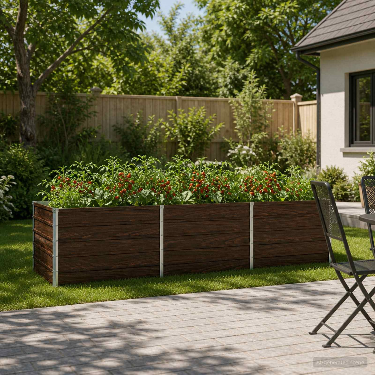 Raised Garden Bed 242 x 80 x 55 cm Galvanised Steel Depth 80 cm Height 55 cm Width 242 cm Black Walnut