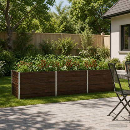 Raised Garden Bed 242 x 80 x 55 cm Galvanised Steel Depth 80 cm Height 55 cm Width 242 cm Black Walnut
