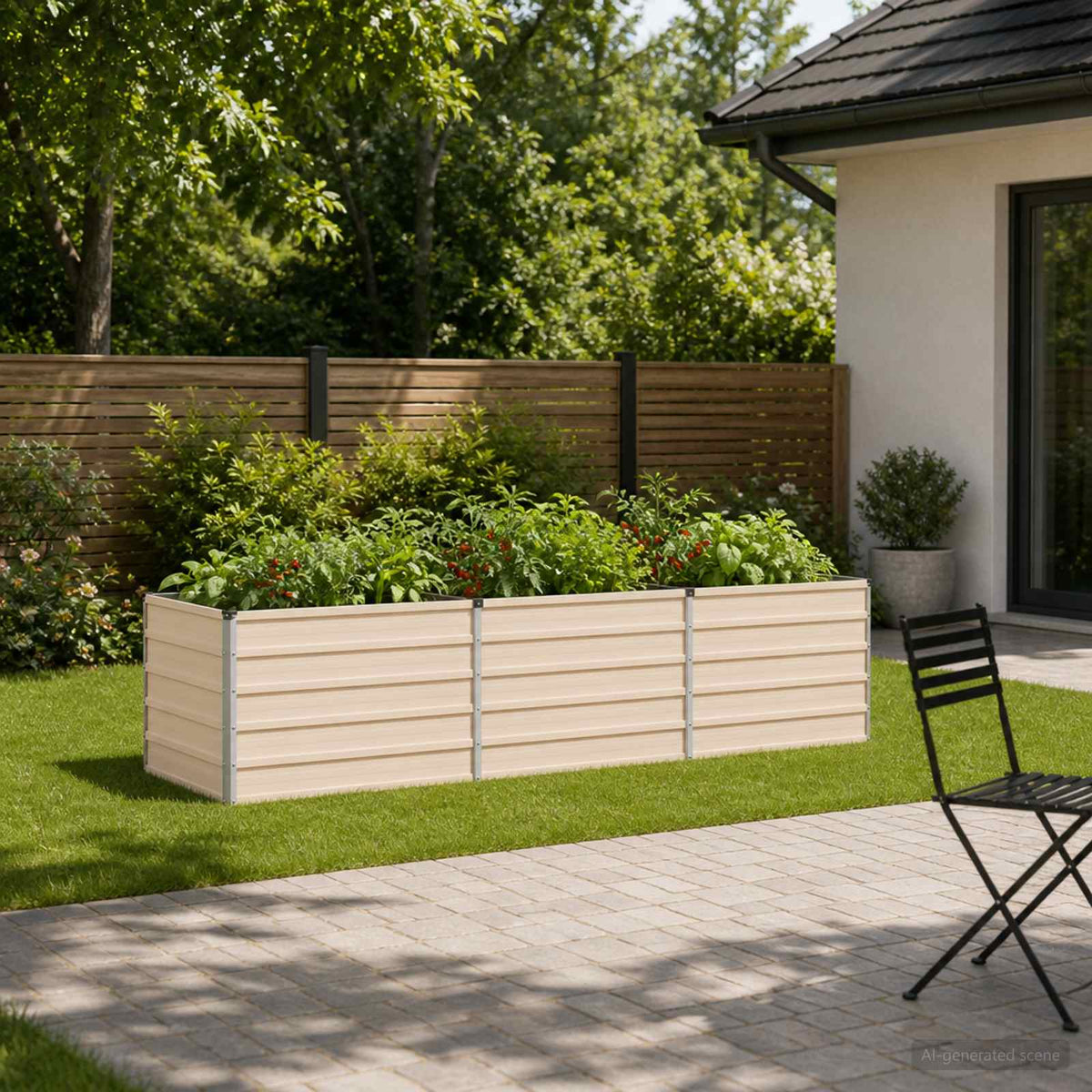 Raised Garden Bed 242 x 80 x 55 cm Galvanised Steel Depth 80 cm Height 55 cm Width 242 cm Ivory