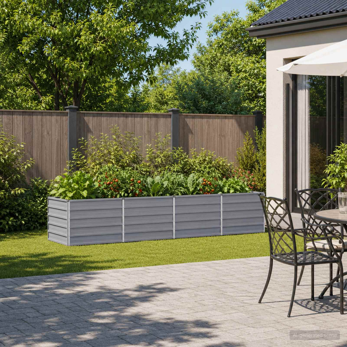 Raised Garden Bed 321 x 80 x 55 cm Galvanised Steel Depth 80 cm Height 55 cm Width 321 cm Grey