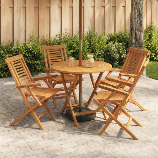 5 Piece Folding Garden Bistro Set Natural Solid Teak Wood with armrest Round